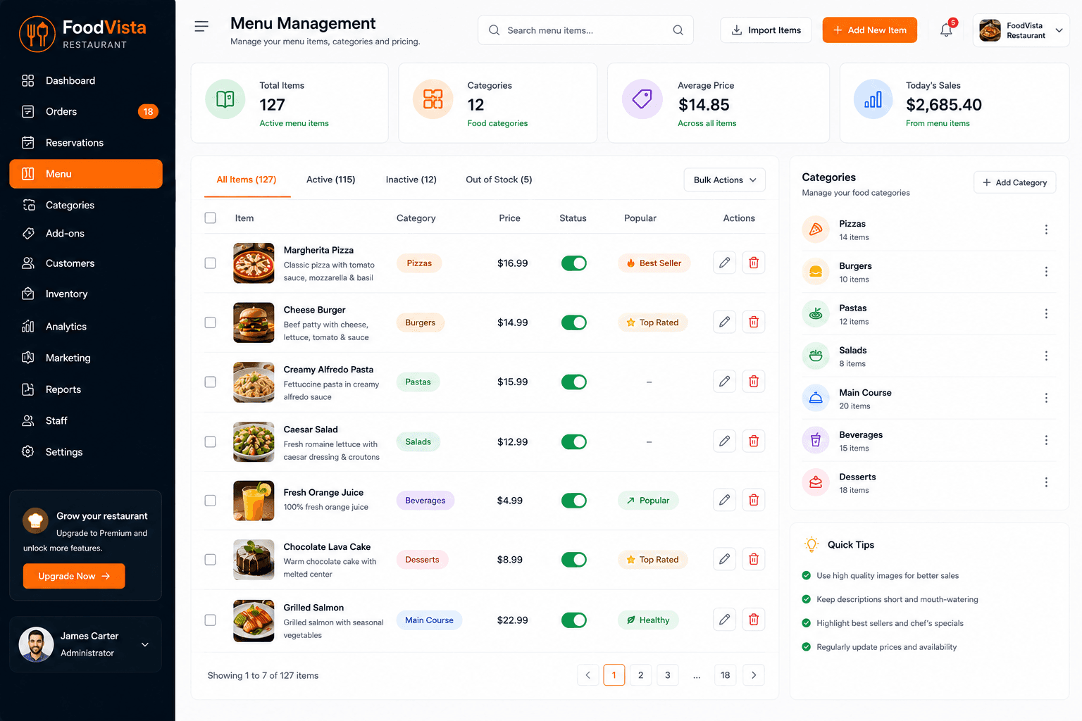 Menu Management